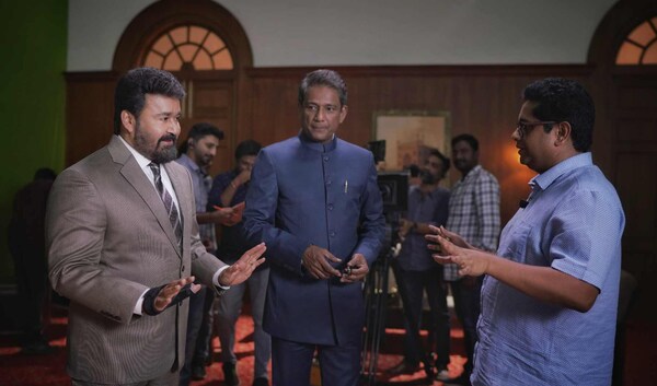 Mohanlal, Adil Hussain and Jeethu Joseph during the shoot of Ram