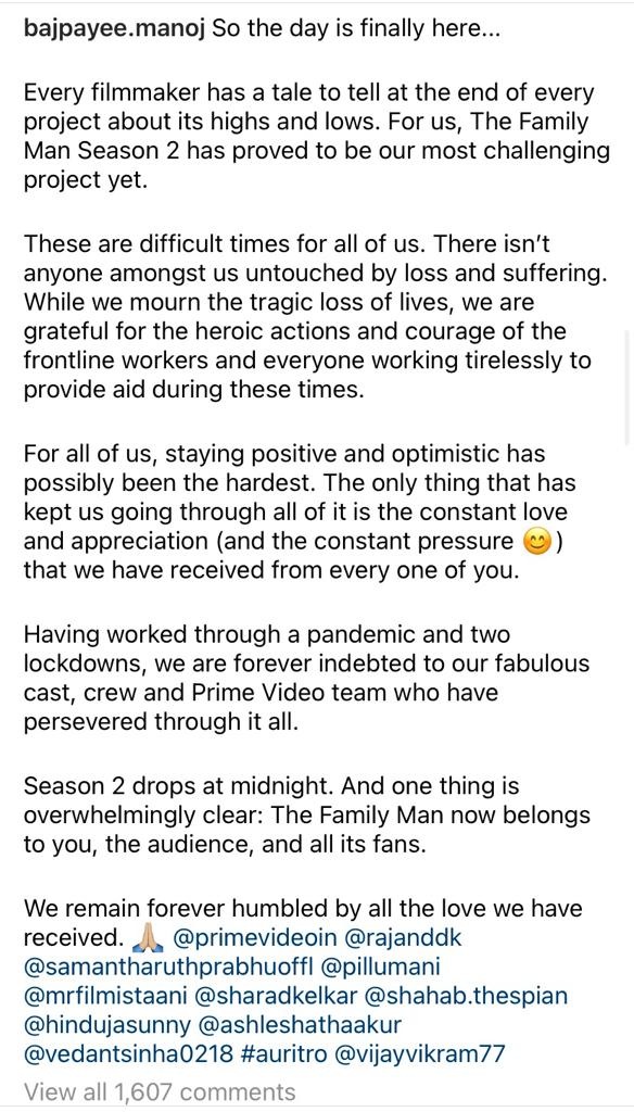 Manoj Bajpayee Instagram post.