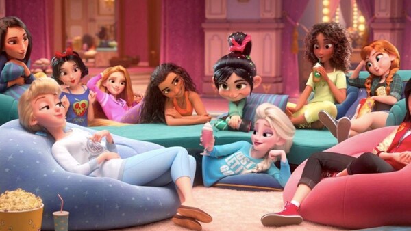 Princess Tiana seen second from right (in a lime green dress)