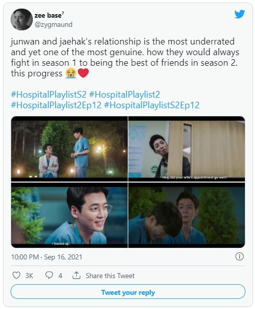 Fan reacts to Do Jae-hak and Kim Jun-wan's evolving bond in Hospital Playlist.