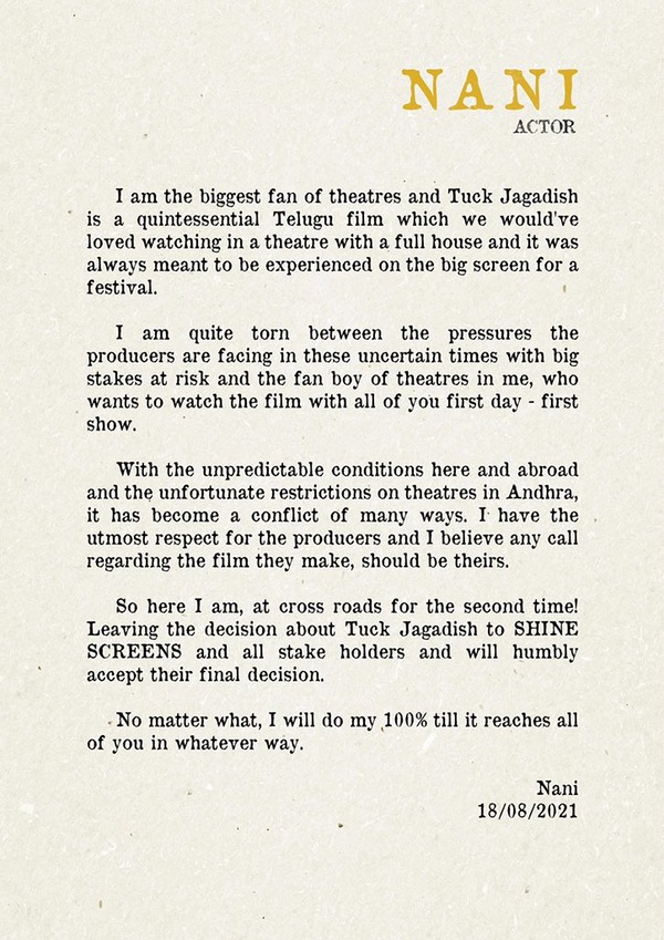The open letter by Nani 