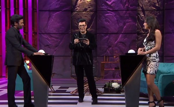 Koffee Shots With Karan: Karan Johar shares a BTS video of the show, featuring Sara Ali Khan and Dhanush