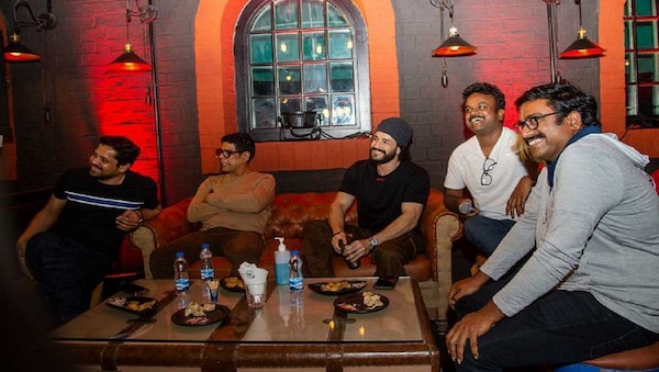 Most Eligible Bachelor wrap-up party: Akhil Akkineni, Bommarillu Baskar, Murali Sharma bond over a few laughs
