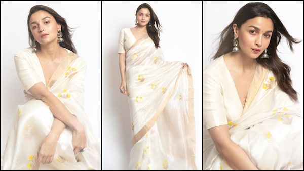 Alia Bhatt shines in a gold-tinted saree