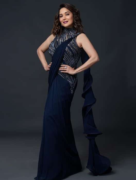 "A little fusion can never go wrong," said Madhuri in the caption while posting this image on her social media handle. The Bollywood star definitely hit the right spot with her fusion style saree.