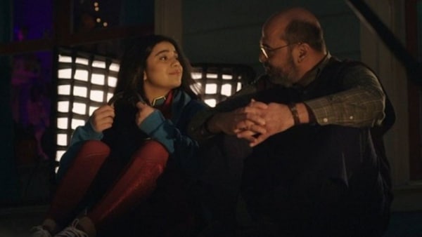 Mohan Kapur and Iman Vellani from a still in Ms Marvel