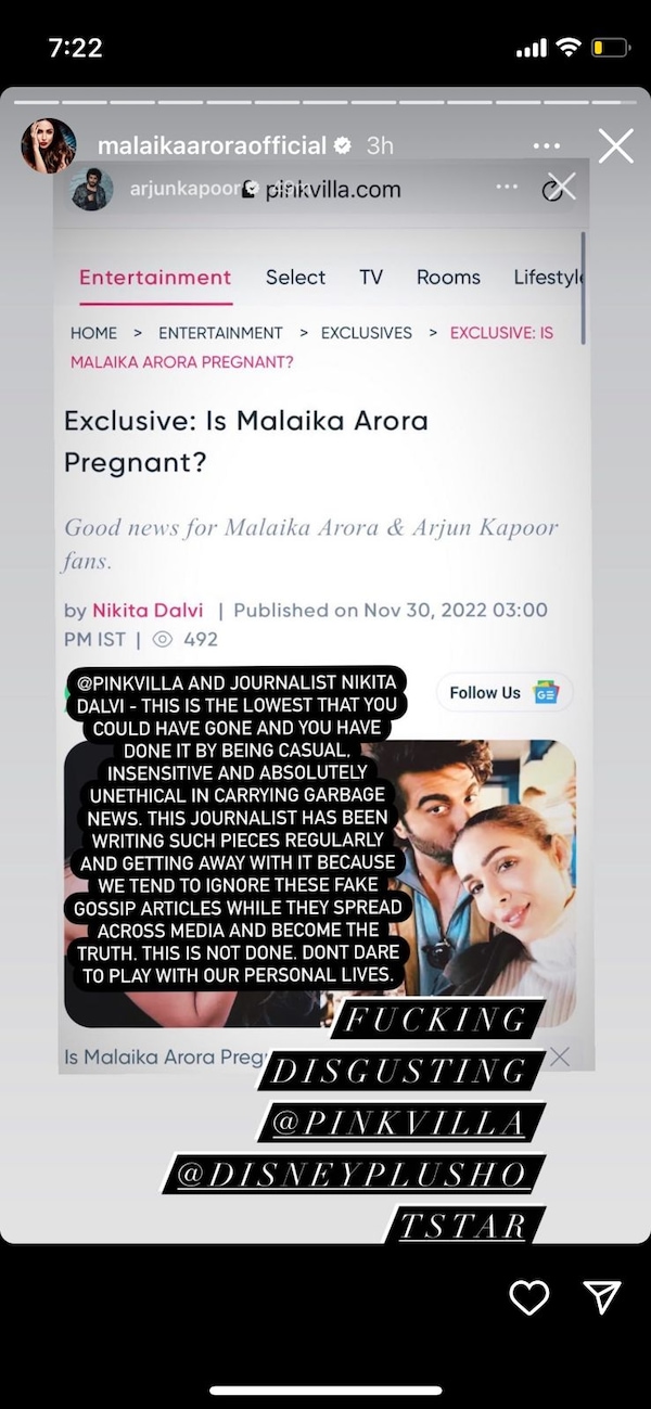 Malaika Arora's IG story