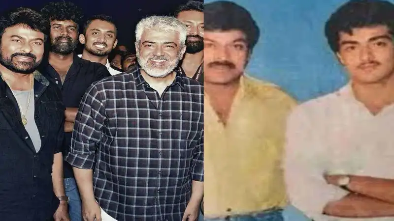 Ajith Kumar with Chiranjeevi on the sets of Vishwambhara.