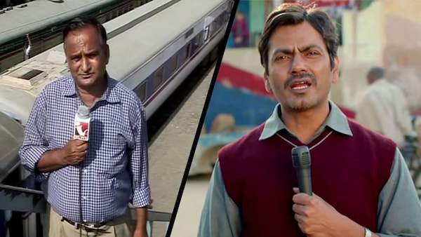 Pakistani journalist Chand Nawab (left) and Nawazuddin Siddiqui portraying Chand Nawab (right)