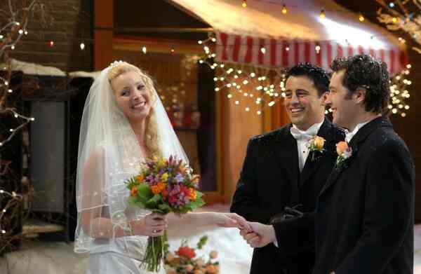 Phoebe (Lisa Kudrow), Mike Hannigan (Paul Rudd) and Joey (Matt LeBlanc) in a still from the show