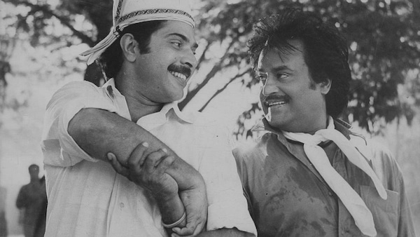 In this Hindustan Times photo dated 2 January 1995, Mammootty and Rajinikanth are seen in the movie Thalapathi.