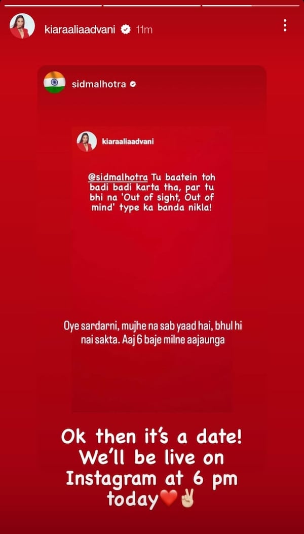 Kiara Advani’s Instagram story.