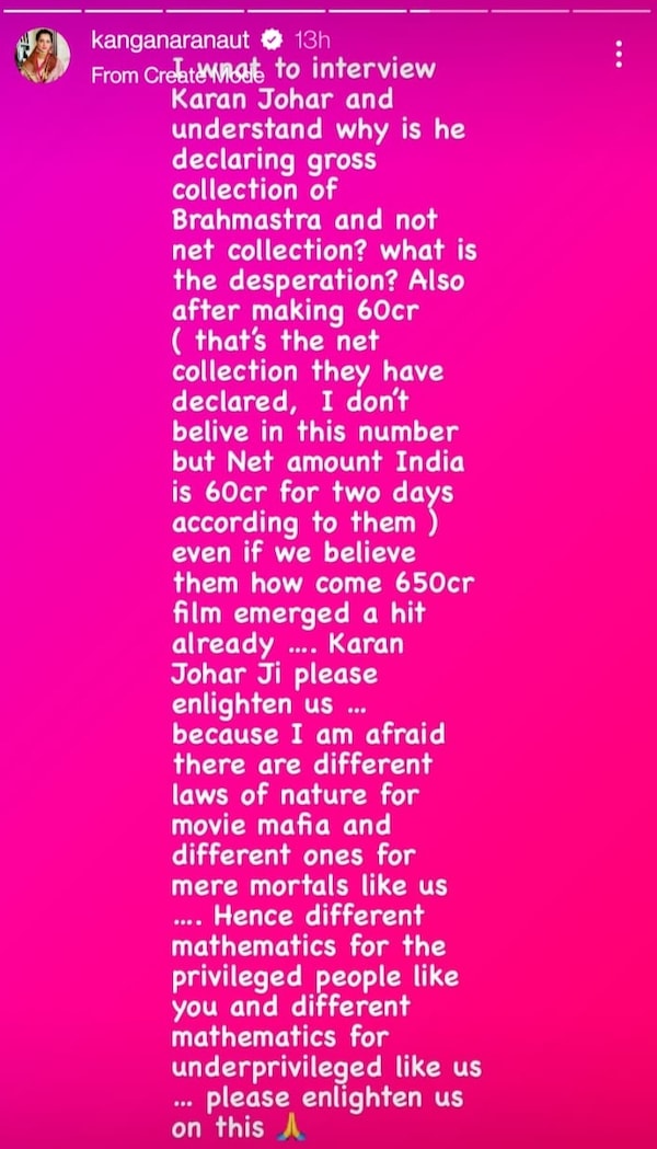 Kangana Ranaut's Instagram story