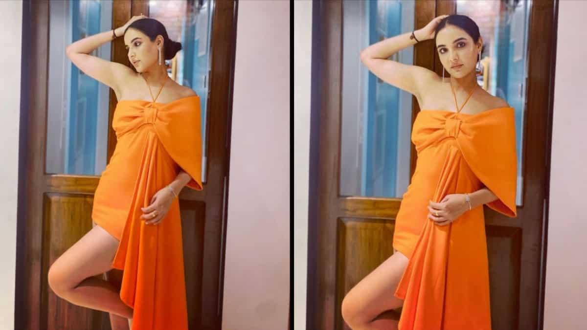 Jasmin Bhasin kills it in an orange dress.