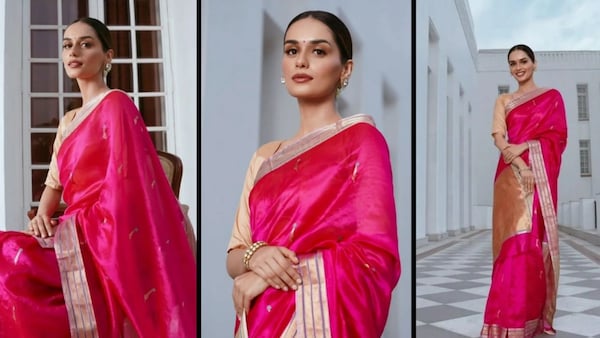 Manushi Chhillar looks stunning in a hot pink saree