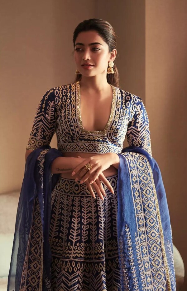 Rashmika Mandanna looks very pretty in her blue lehenga