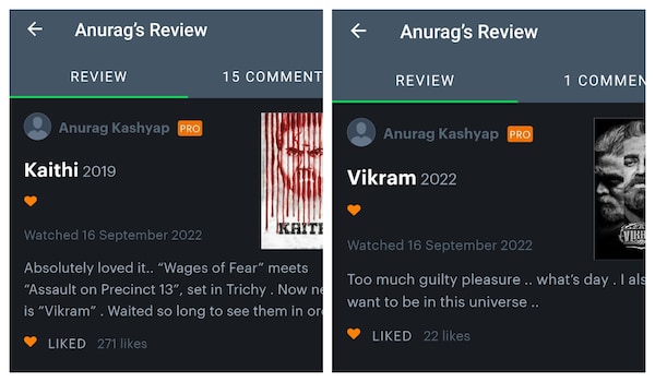 A screenshot of Anurag Kashyap's comments/Twitter