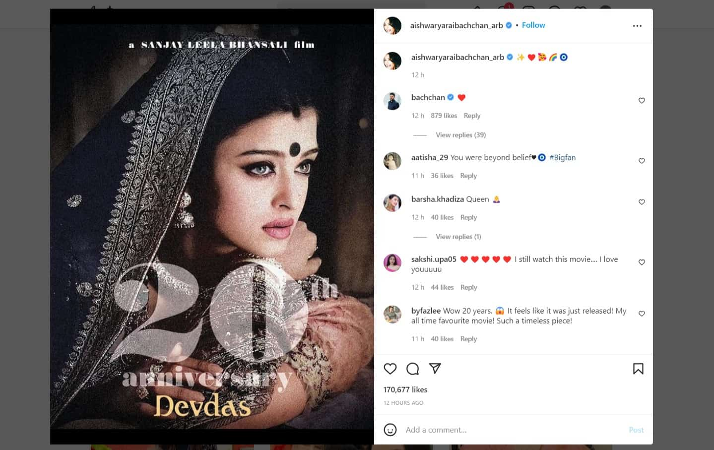 Aishwarya Rai Bachchan Celebrates 20 Years Of Devdas With A Photo Of ...