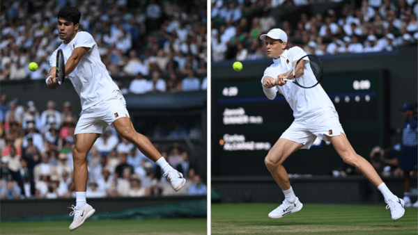The champion's stretch. The challenger’s reach. Photos via Facebook/@wimbledon