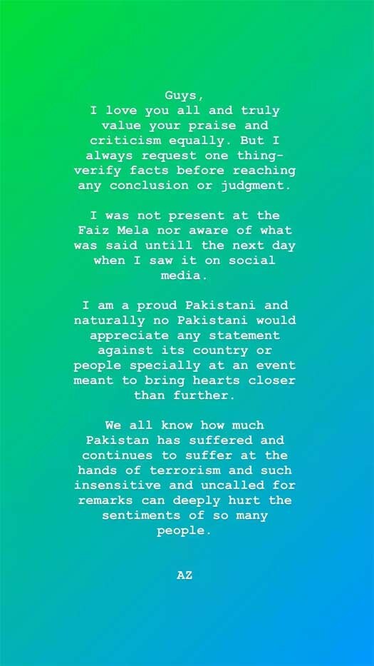 Ali Zafar's Instagram story