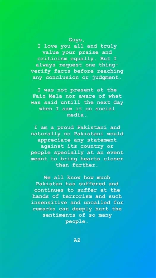 Ali Zafar's Instagram story