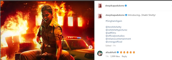 Alia Bhatt praises Deepika Padukone on Instagram.