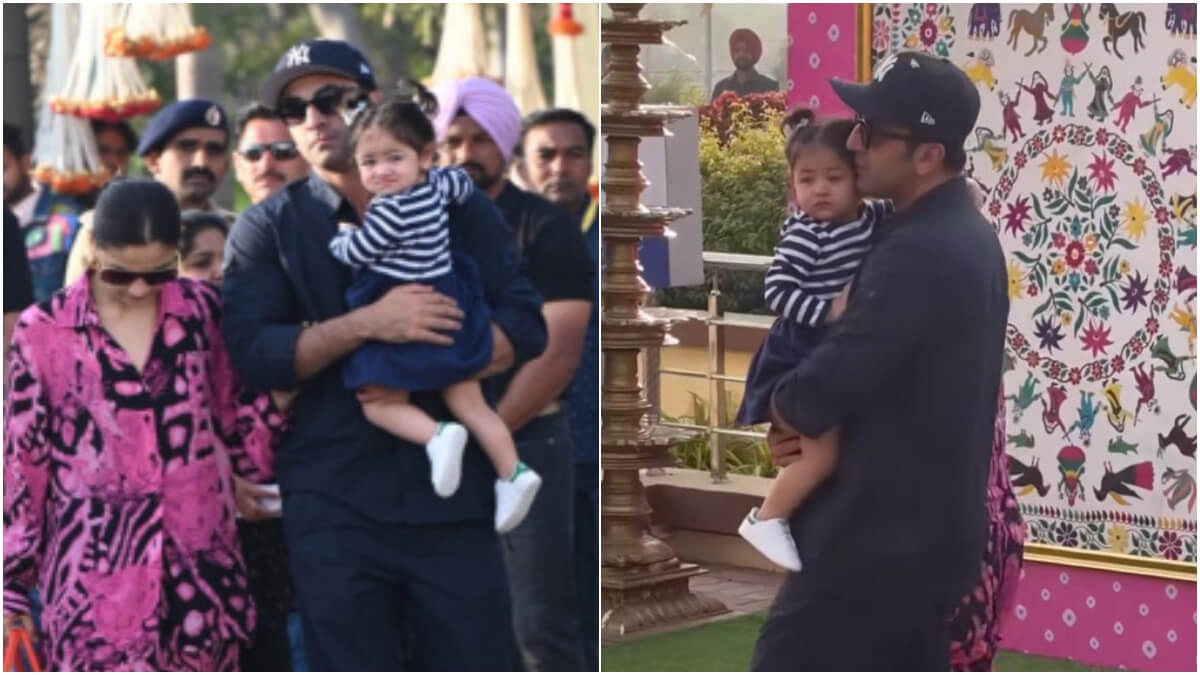 Ranbir Kapoor plants a kiss on Raha’s head as they jet back with Alia Bhatt after Ambani grand celebrations in Jamnagar; Watch
