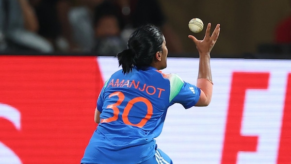 Amanjot Kaur's catch dismissed Laura Wolvaardt in the final. Image @findkitty7 on X