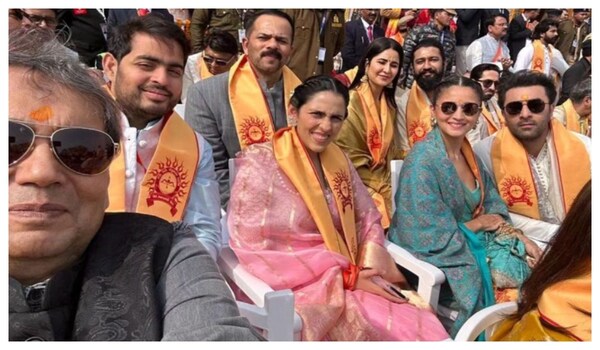 Celebs at Ayodhya – Ahead of the Ram Mandir consecration, Alia Bhatt-Ranbir Kapoor, Vicky Kaushal-Katrina pose with the Ambanis