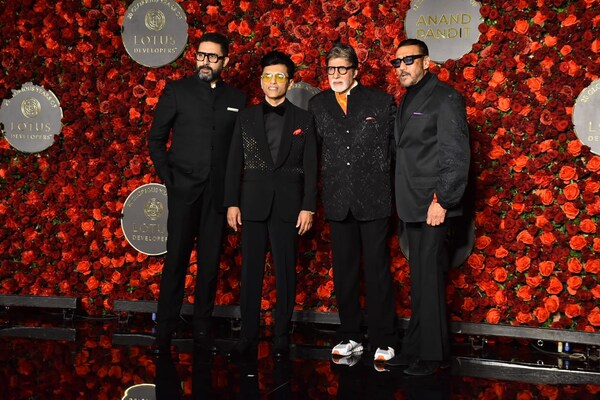 (From L-R): Abhishek Bachchan, Anand Pandit, Amitabh Bachchan and Jackie Shroff. (Image by Manav Manglani)
