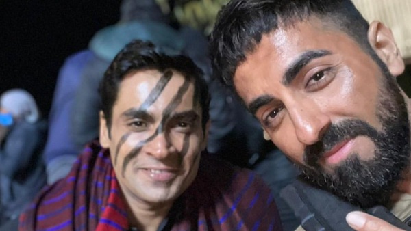 The actor with Ayushmann Khurrana on the set of 'Anek'