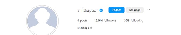 No profile picture on Anil Kapoor's Instagram handle.