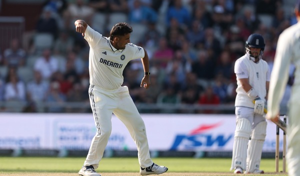 Anshul Kamboj dismissed Ben Duckett for his maiden Test wicket. Image | BCCI on
