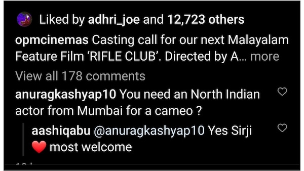 Anurag Kashyap's comment on Aashiq Abu's post