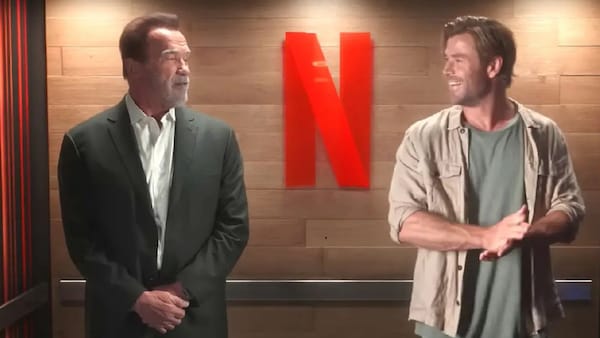 Fubar star Arnold Schwarzenegger has a tip or two for Extraction 2 actor Chris Hemsworth on landing punch-lines