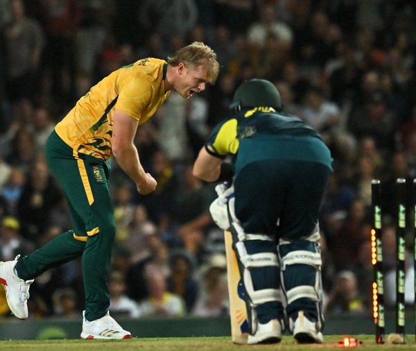 Corbin Bosch dismissed Josh Inglis on duck. Image | Cricket South Africa on X