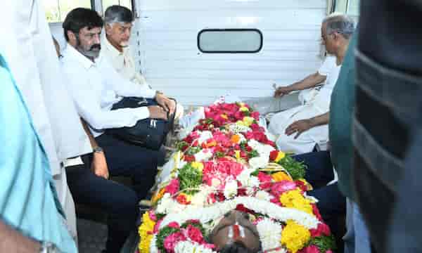 Balakrishna on his way to the funeral