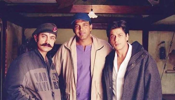Aamir Khan with Shah Rukh Khan and Ashutosh Gowariker on the sets of Swades