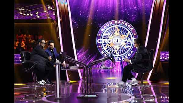 Amitabh Bachchan with Gurdas Maan and Shankar Mahadevan on the sets of Kaun Banega Crorepati 16