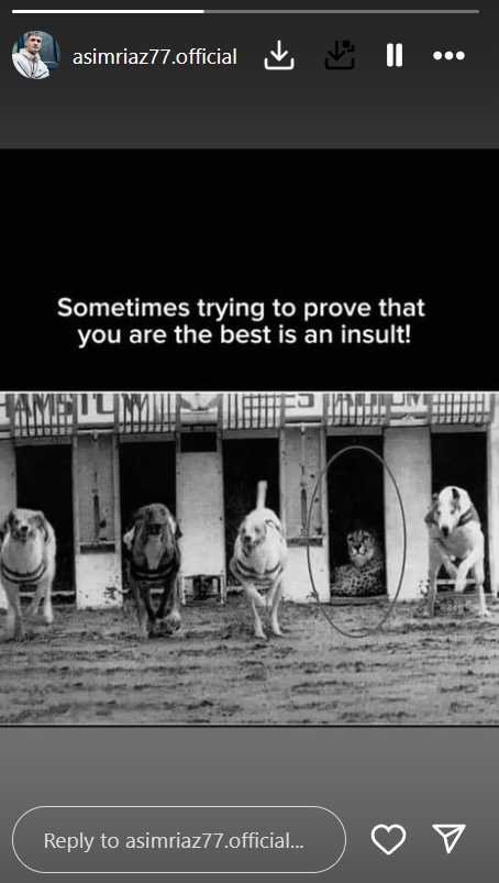 Asim Riaz's Instagram story.