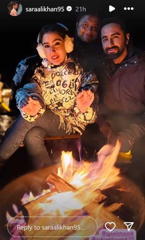 Ayushmann Khurrana and Sara Ali Khan with director Aakash Kaushik