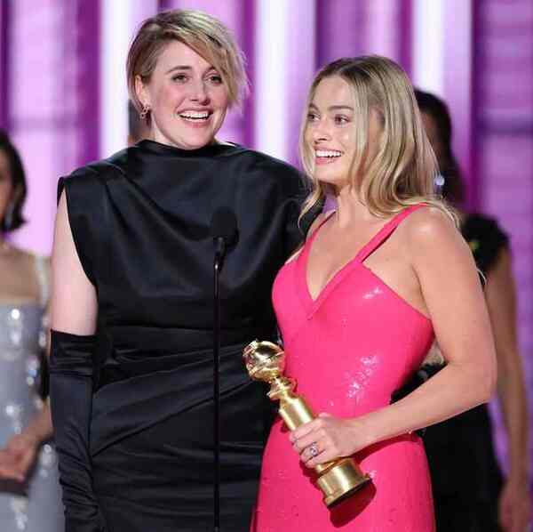 Greta Gerwig and Margot Robbie at Golden Globes 2024