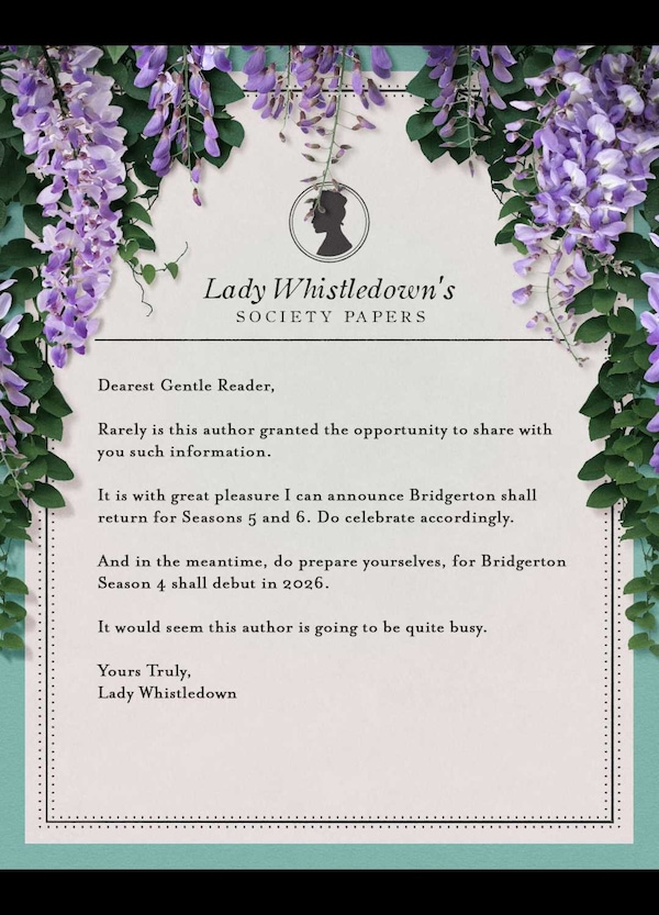 Bridgerton news seasons announcement