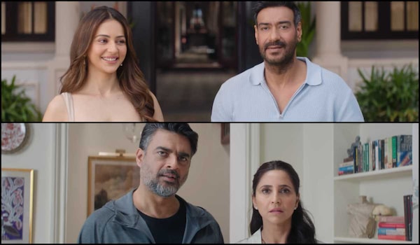Ajay Devgn and Rakul Preet Singh; R Madhavan and Gautami Kapoor in stills from De De Pyaar De 2