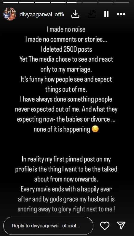 Divya Agarwal's Instagram story.