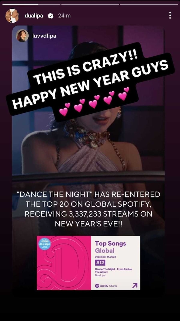 Dance The Night returns to Top 20 Global Spotify Chart
