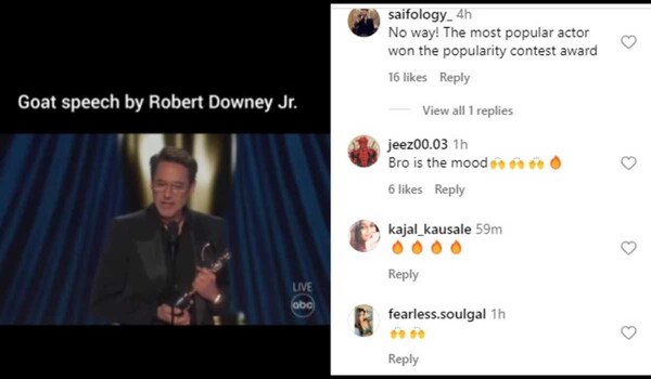 Fans react to Robert Downey Jr's Oscar speech