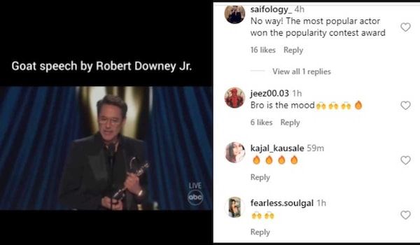Fans react to Robert Downey Jr's Oscar speech