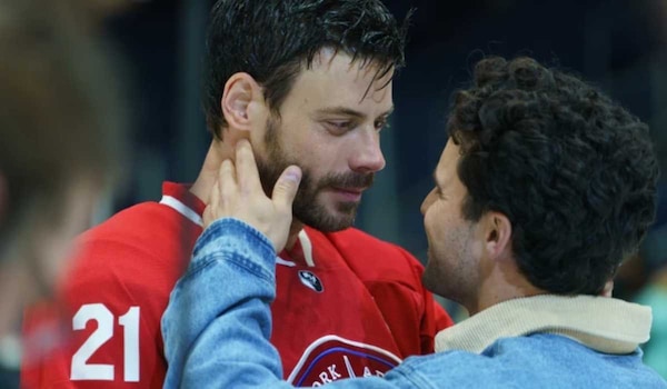 François Arnaud as Scott and Robbie Graham-Kuntz as Kip in Heated Rivalry
