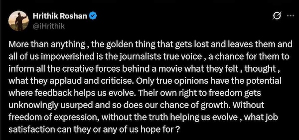 Hrithik Roshan's reply to Yami Gautam Dhar on X